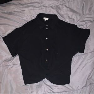Black cropped button up collared shirt